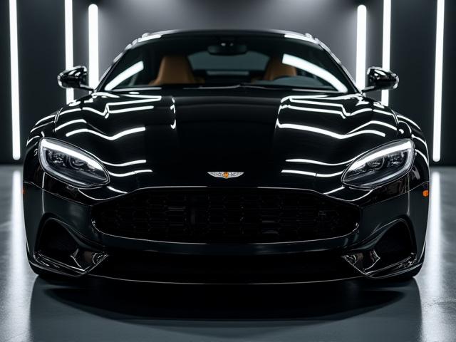 Sleek, shiny black luxury car after full exterior detailing